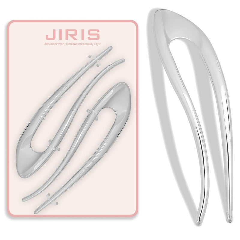 JIRIS 2PCS 5Inch French Hair Pins Large U-Shaped Pins for Women and Girls Fashion Metal Hair Pin French Twist Hair Pins for Buns, Updos,Stylish and Functional(set6-silver) - Image 1